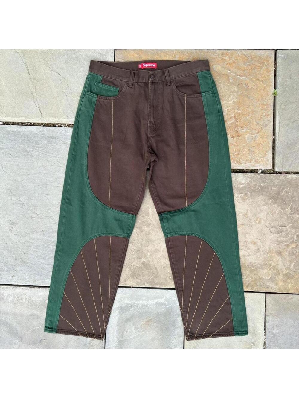 NWT Deadstock Supreme Radial Embroidered Denim Brown Green